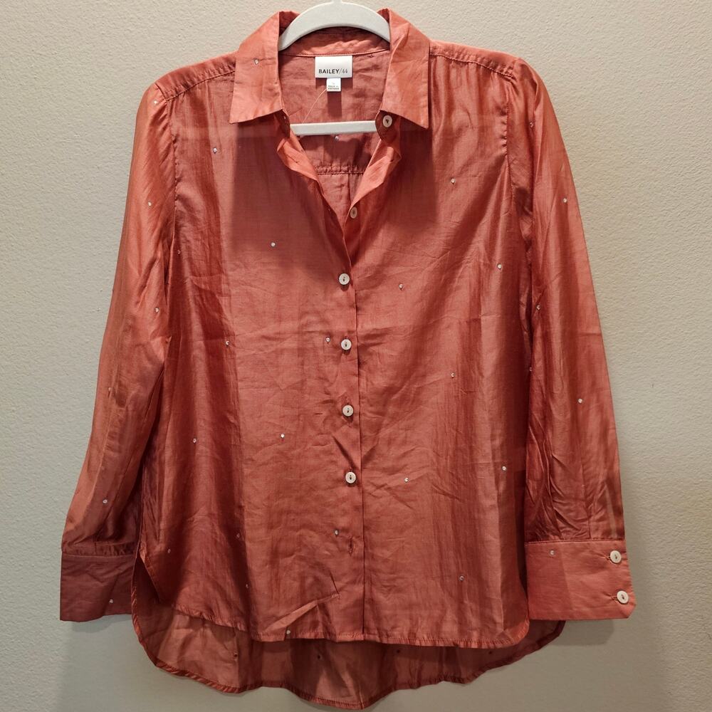 NWOT Bailey 44 Long Sleeve Sheer Button Down with Rhinestone Size Small